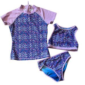 Eddie Bauer Girls 3-Piece Swim Size 7/8 Rash Guard Top  Bikini Polyester Blend